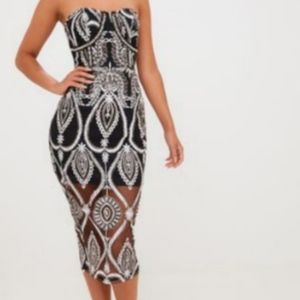 Black Sequin Embroidered Bandeau Midi Dress PLT